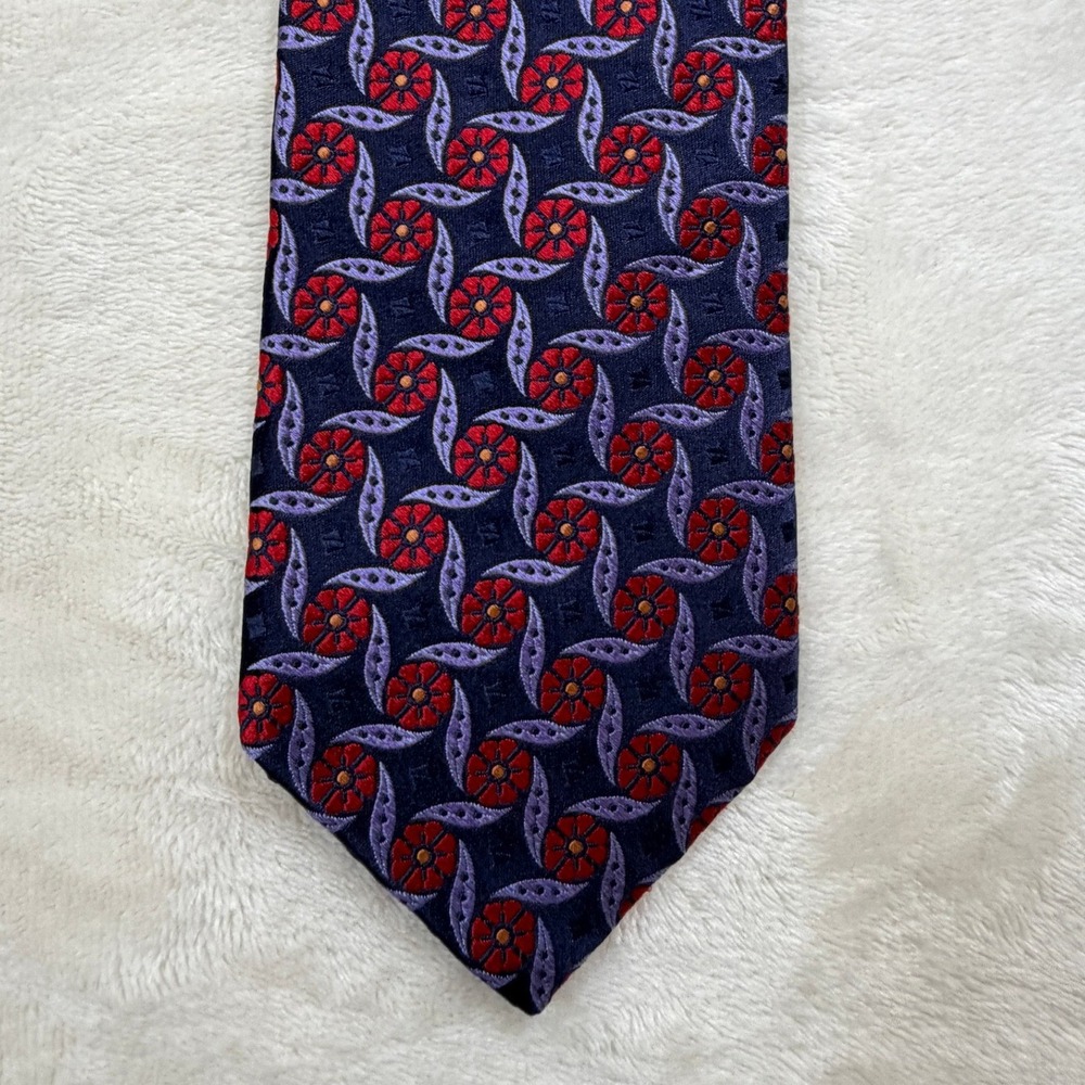 Ike Behar Navy Blue Red Floral Silk Necktie Men OS Excellent